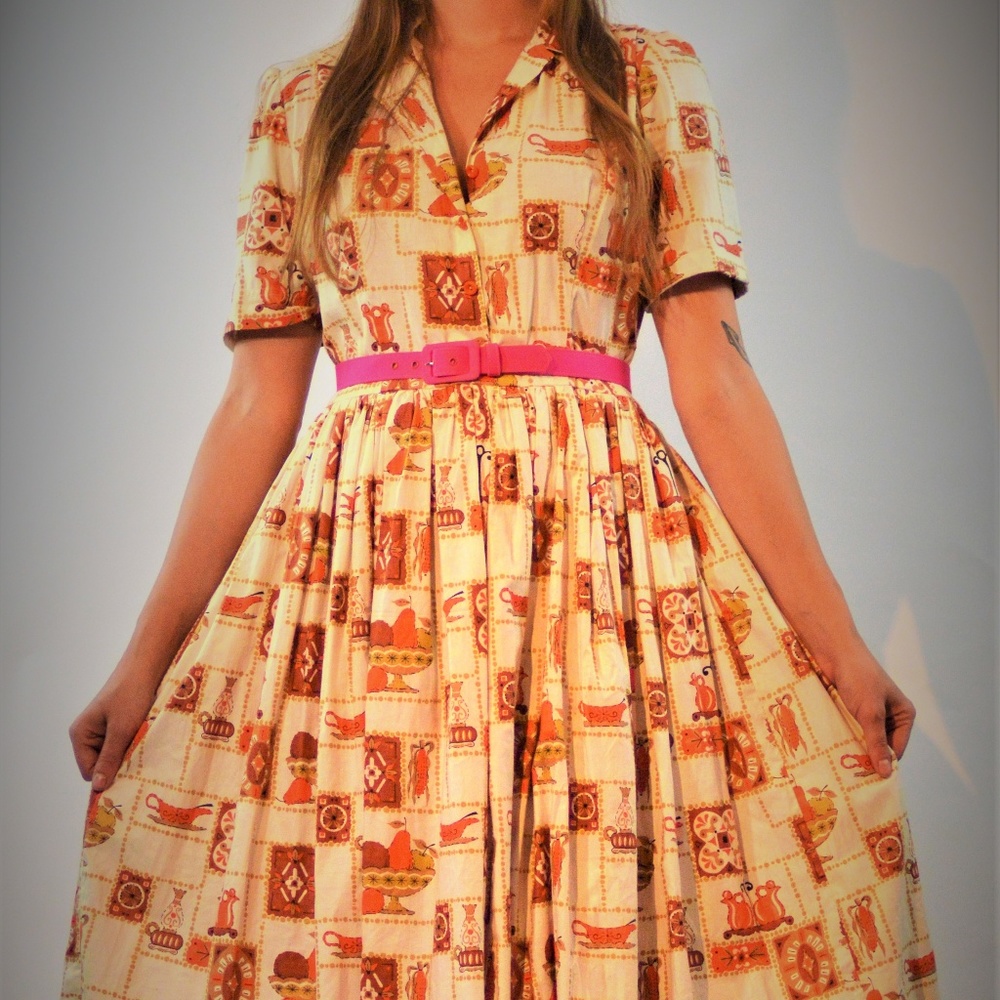 Vintage Dress,orange, rockabilly,retro, 1960's,